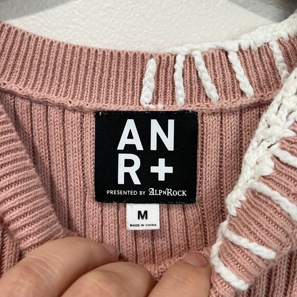 Alp N Rock Taylor Knit Tank Top Size M Pink Ribbed Crochet Detail Preppy Chic - Picture 7 of 8